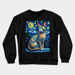 The Devon Rex Cat in starry night Crewneck Sweatshirt